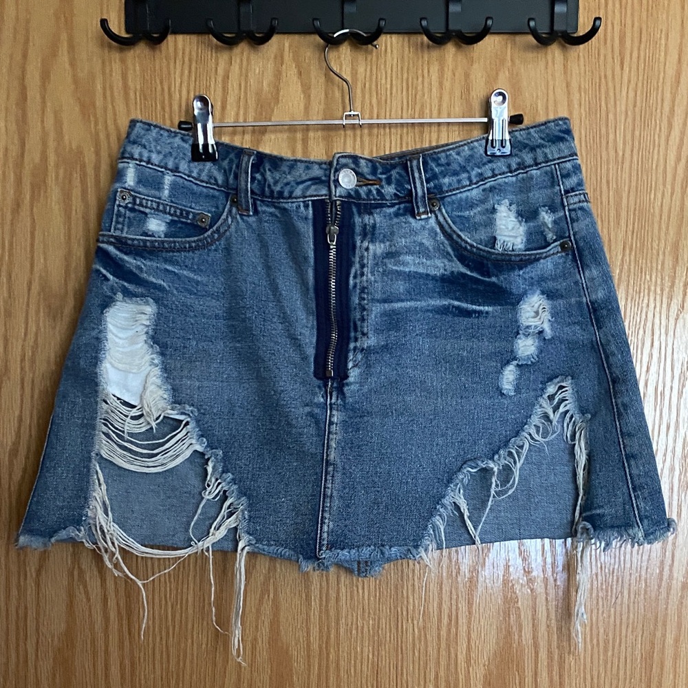 Signature8 Distressed Denim Mini Skirt